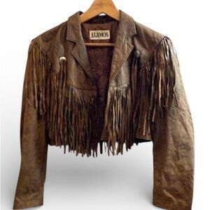 Alamo Vintage Brown Leather Jacket with Fringe Detail